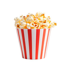 Tasty popcorn in a red white striped box isolated on a transparent background
