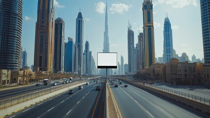 Fototapeta premium Blank Billboard Amidst Dubai City Skyline