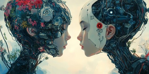 AI Teaching Human in Futuristic Watercolor Style