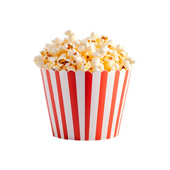 Tasty popcorn in a red white striped box isolated on a transparent background