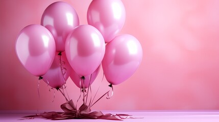 Romantic pink metallic balloons on a soft pastel backdrop, perfect for special occasions such as weddings, Mother's Day, and Valentine's Day.