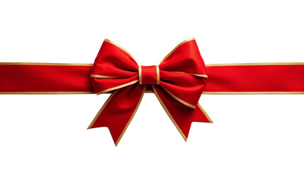 red ribbon bow with gold border on transparent background, festive bow mockup for decoration