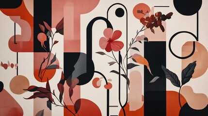 Abstract Floral Geometric Pattern in Vibrant Colors Creative Digital for Wallpaper Poster or Banner