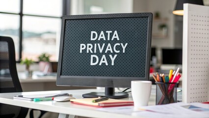 Celebrating data privacy day in modern office setting for digital security awareness