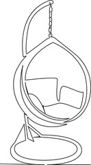 One continuous single drawing line art flat doodle hammock chair, swings, cozy chair, egg chair. Isolated image hand draw contour on a white background, hand drawn, not AI