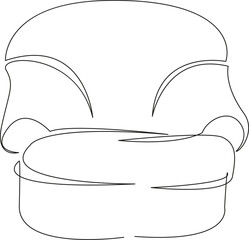 One continuous single drawing line art flat doodle soft chairs for living room armchair for relaxation, cozy armchair. Isolated image hand draw contour on a white background, hand drawn, not AI
