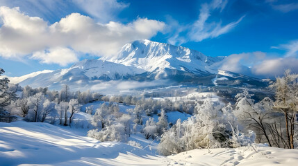 Fototapeta premium Mountain winter with flower