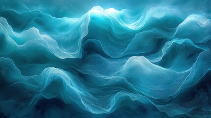 Fototapeta premium Flowing blue waves creating a serene abstract ocean landscape in tranquil shades of aqua