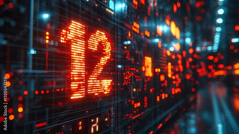 Poster futuristic supply chain hub with synchronized delivery fleets and digital clock display