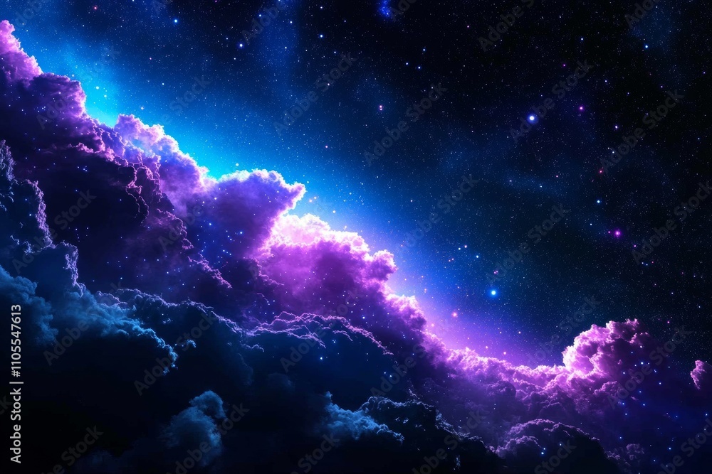 Wall mural cosmic purple and blue nebula clouds with starry background in deep space