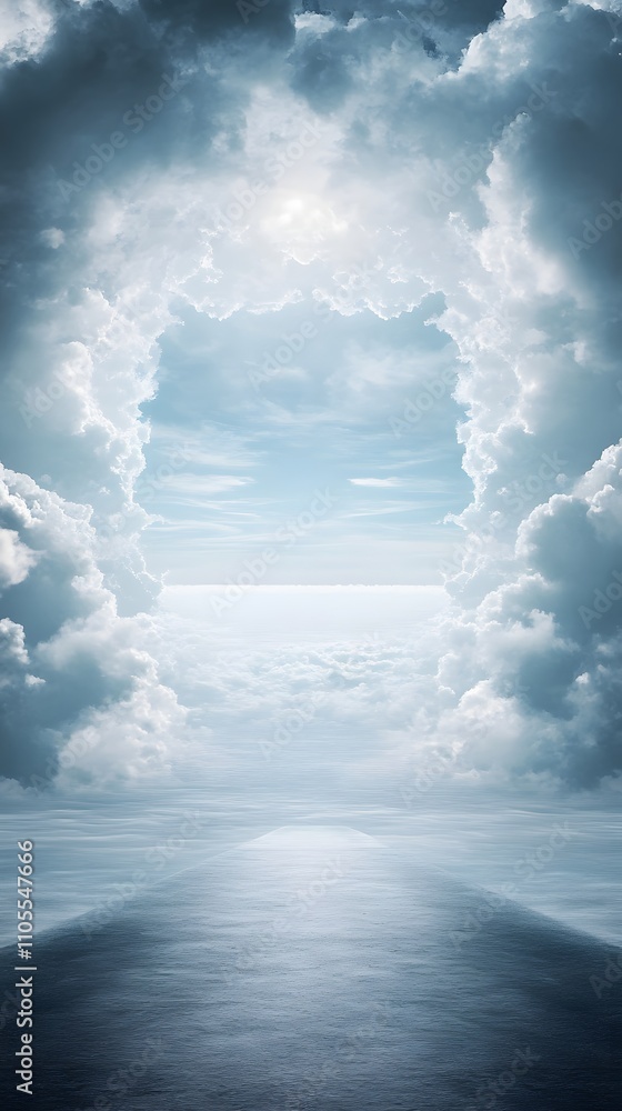 Poster 7. a spacious open road with an endless horizon and a large empty sky area in the center for text