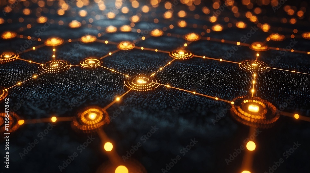 Poster glowing smart supply chain network representing digital coordination from raw to delivery