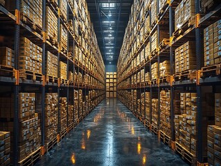 Futuristic Transparent Warehouse with Floating Digital Crates and Supply Chain Automation