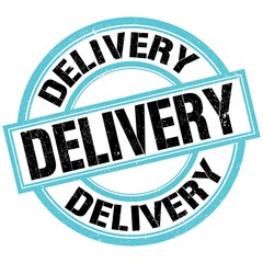 DELIVERY text on blue-black round stamp sign