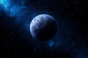 Obraz premium Distant Blue Planet in Deep Space with Starry Background and Nebula Clouds