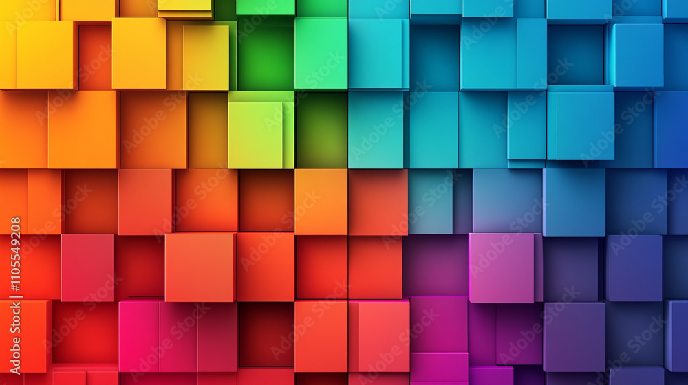 Poster colorful arrangement of 3d squares in vibrant hues creating an abstract pattern