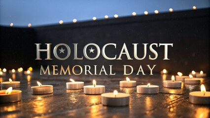 Holocaust memorial day candlelit vigil on dark background for remembrance and reflection