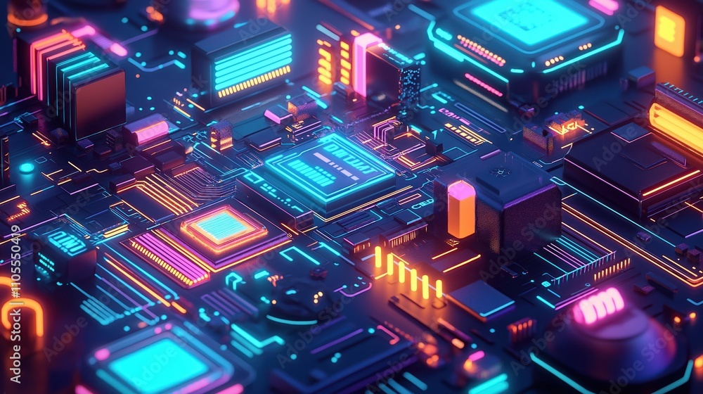 Aufkleber abstract illustration of tech innovation. colorful circuit board app modernization. modern tech elem