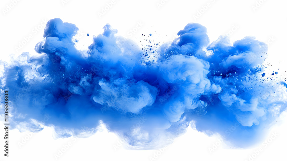 Poster blue ink explodes in water, creating abstract art