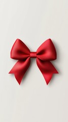Red ribbon and bow on white background.