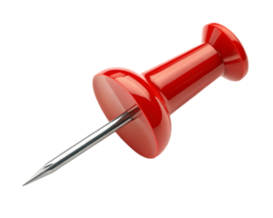 A close-up of a single bright red push pin with a metallic needle, isolated on a white background.AI GENERATED