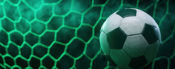 soccer ball in motion towards goal net, creating excitement