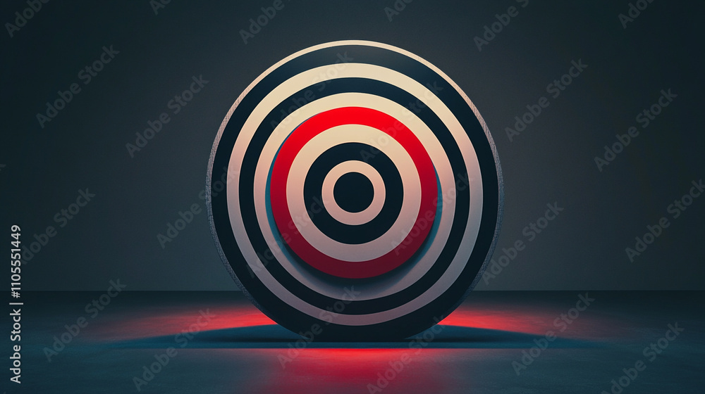 Poster target on a dark background with a glowing base for artistic display and focus