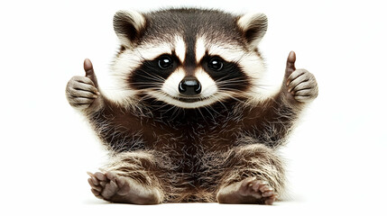 Fototapeta premium Adorable Raccoon Gives Two Thumbs Up: Wildlife Fun