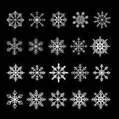 Set of 20 different vector snowflake icons. Vector set of New Year elements.