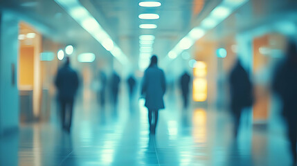 Abstract Hallway: Blurry Figures Walking Through Modern Building