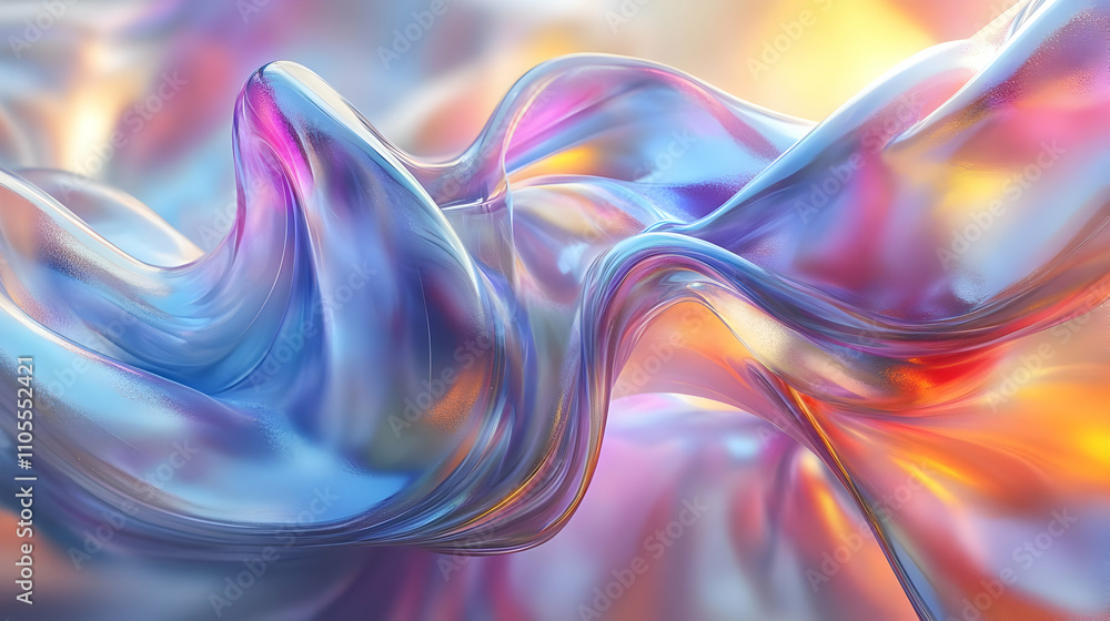 Poster iridescent liquid forms flowing dynamically, abstract art