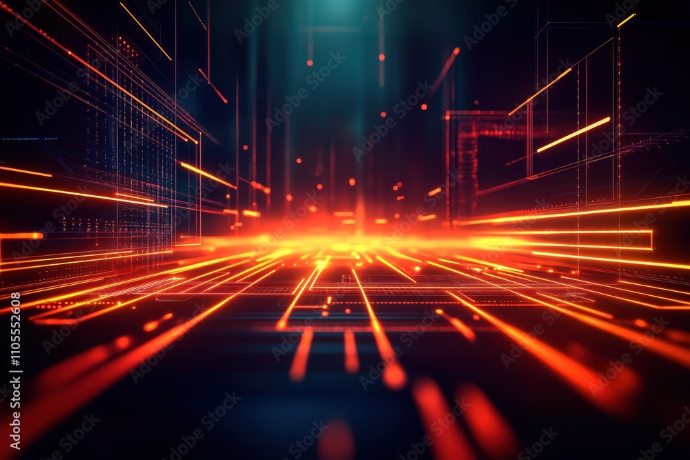 Poster future tech concept illustration. abstract tech scene with light effects. perspective view of futuri