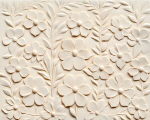 A textured relief design featuring delicate floral patterns, showcasing intricate details of various flowers and leaves in soft tones.