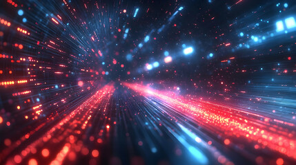 Naklejka premium Digital Streams Converge: Red & Blue Data Flow