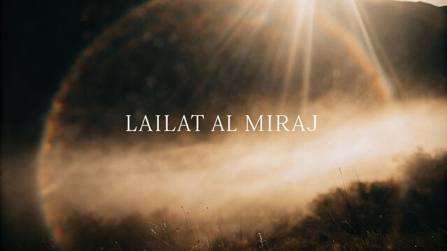 Lailat al miraj celebration with radiant gradient background and spiritual atmosphere