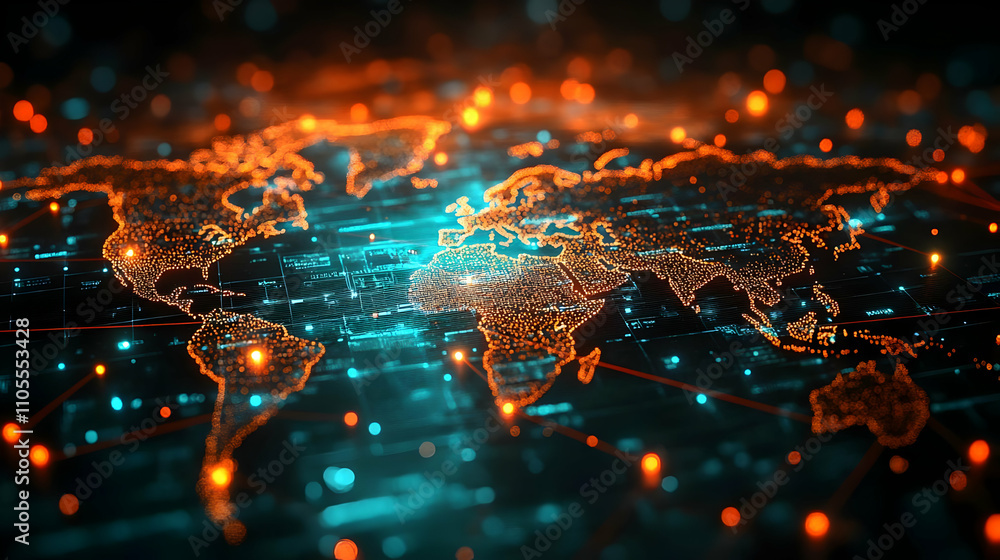 Poster global network: data flows across continents digitally