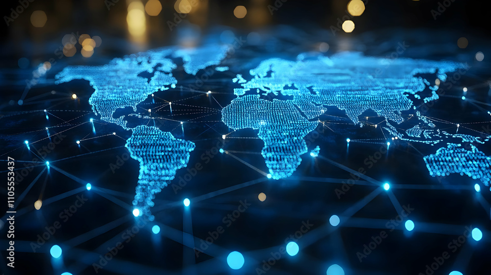 Poster global network: data connects continents digitally
