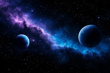 Obraz premium Deep Space with Two Planets and Vibrant Purple and Blue Nebula