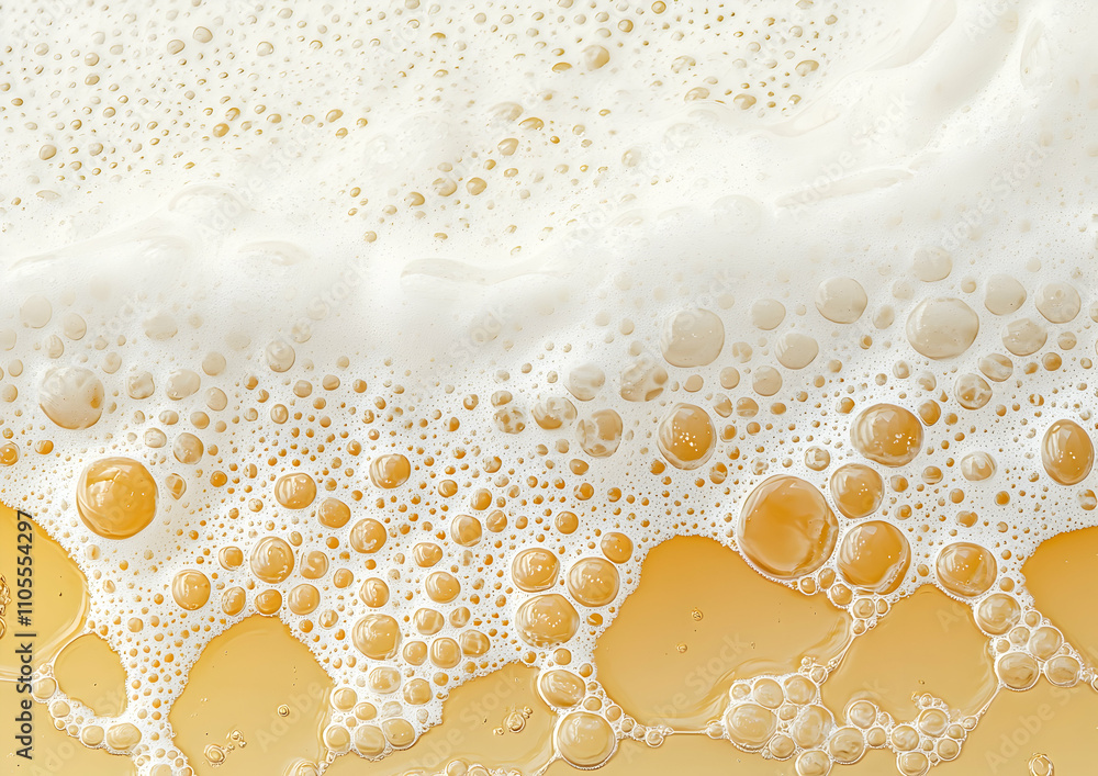 Aufkleber background of beer foam with small bubbles on the surface, close-up. the top part is filled with a w
