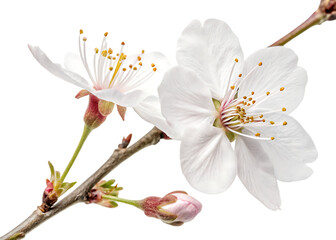 beautiful white sakura flower on white background.AI GENERATED