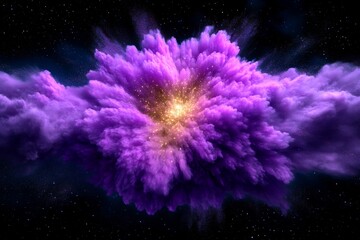Explosive Purple and Gold Nebula in Deep Space with Starry Background