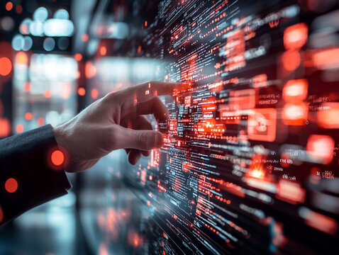 Ai generate interactive data visualization technology lab digital display modern environment close-up viewpoint innovation concept