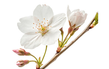 Obraz premium beautiful white sakura flower on white background.AI GENERATED
