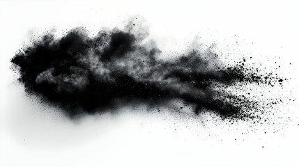 Black Powder Explosion: Dramatic Cloud Burst Across White Background