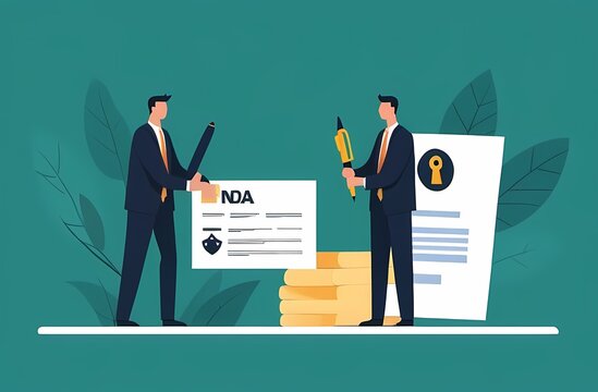 NDA, Non disclosure agreement contract signing, legal confidential document for working employee acknowledge concept, confidence businessman holding signing pen with NDA locked with padlock document.