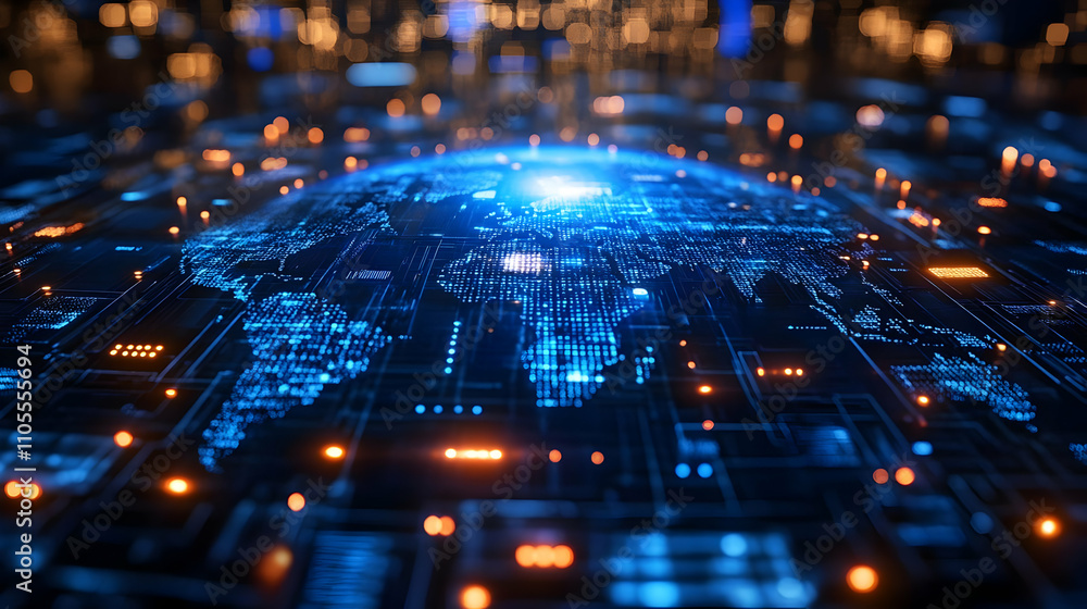 Aufkleber global digital network: data flows across continents