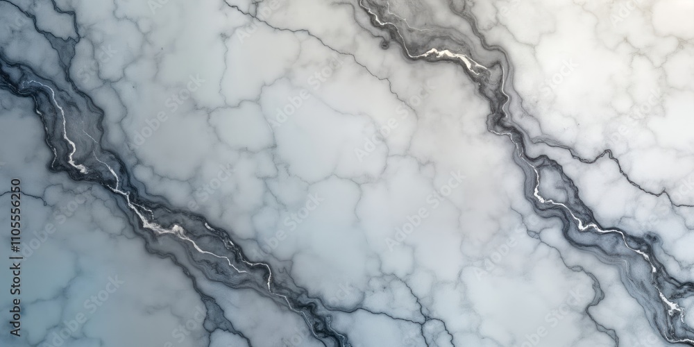 Aufkleber Detailed close-up marble texture with grey, white tones. Intricate patterns, veins create unique abstract design. Natural stone with ice-like effect. Suitable for interior design architecture