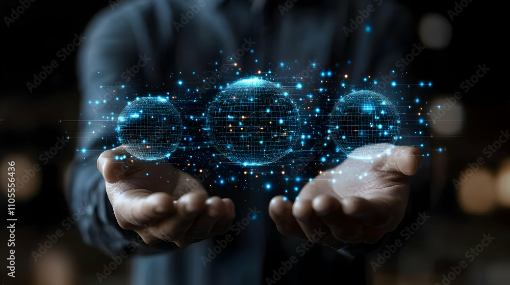 Aufkleber global network: data flows across connected worlds