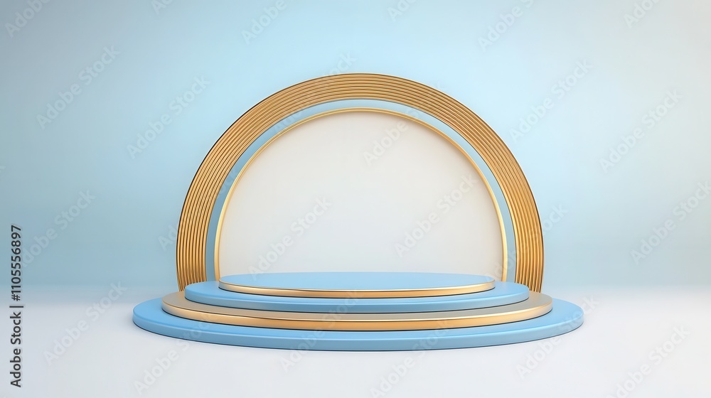 Aufkleber a minimalistic stage with golden arches and a soft blue base, creating a modern and elegant backdrop