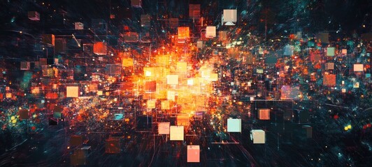 Obraz premium Abstract Digital Explosion: A Symphony of Data and Light